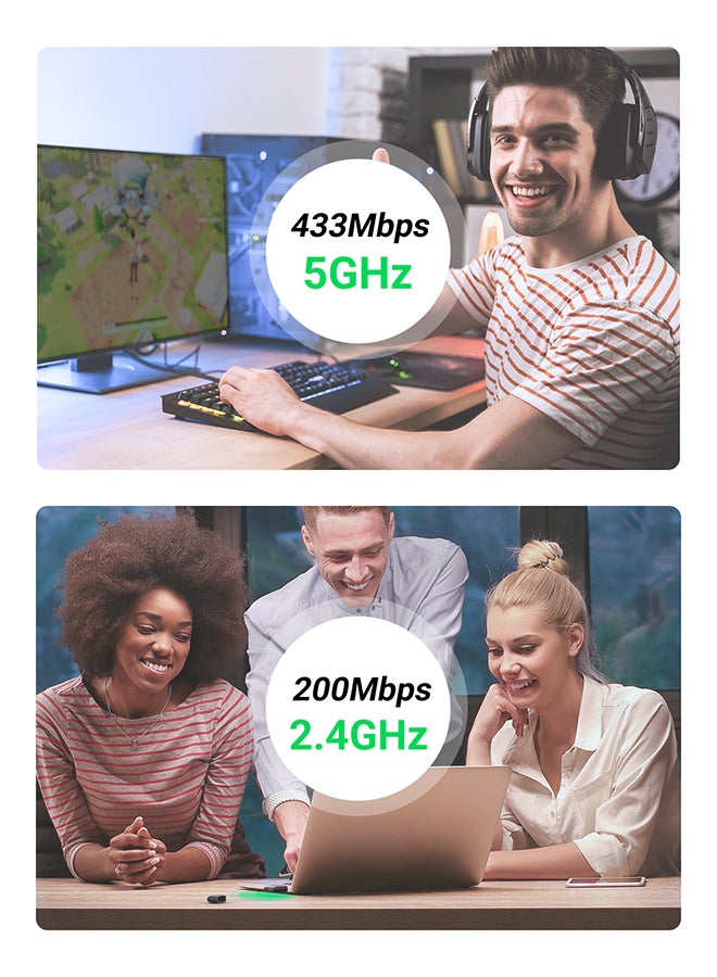 يو جرين محول دونجل AC650 لاسلكي شبكي صغير بمنفذ USB وواي فاي ثنائي النطاق بتردد 2.4 جيجاهرتز و5 جيجاهرتز ومناسب لأجهزة الكمبيوتر بنظام تشغيل ويندوز 11 و10 و8.1 و8 و7 وماك 10.11-11.6 ولينكس 2.6.18-5.3 - Image 2